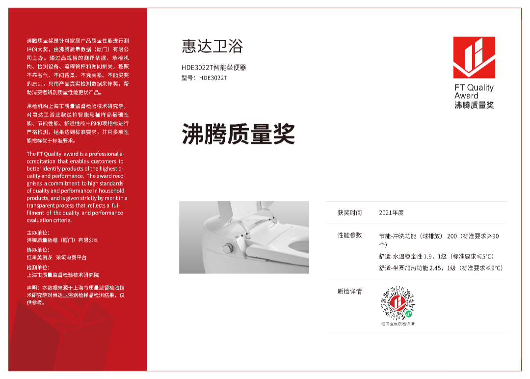 惠達(dá)衛(wèi)浴包攬10項(xiàng)沸騰質(zhì)量獎(jiǎng)！